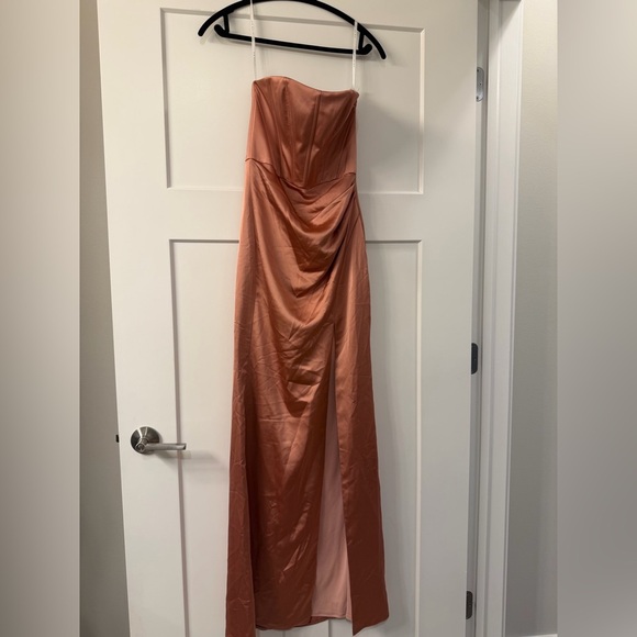 New After Six Corset Strapless Charmeuse Gown in color Copper Penny - Picture 9 of 11